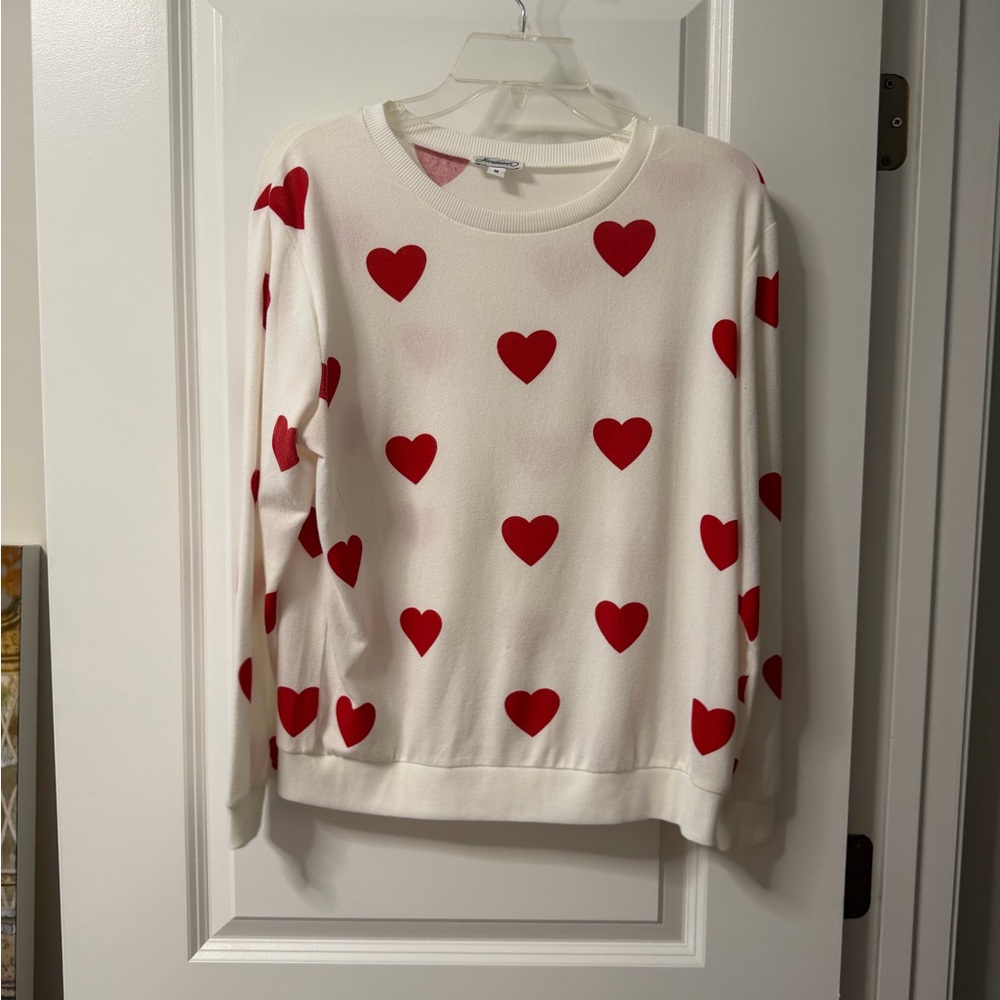 Women’s Cream Sweater with Red Heart Print